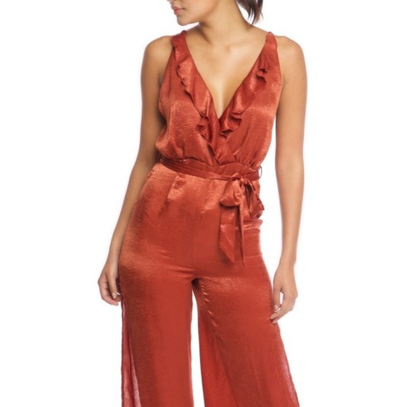 V-Neck Ruffle Satin Women's Jumpsuit - Picture 2 of 5